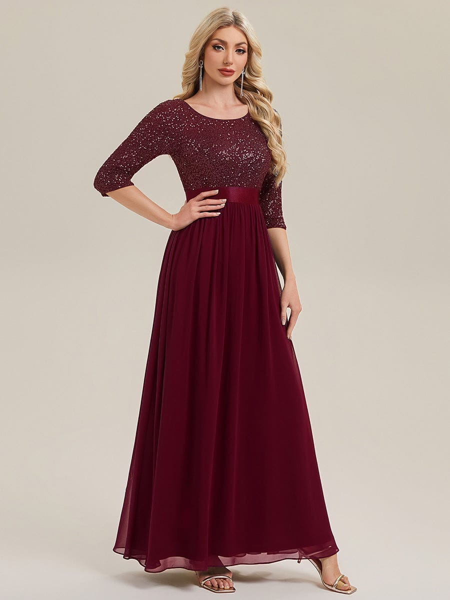 See-through Sequin A-Line Evening Dress #color_Burgundy