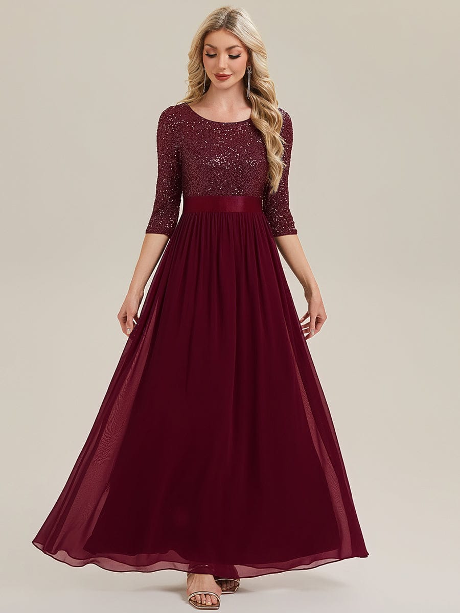 See-through Sequin A-Line Evening Dress #color_Burgundy