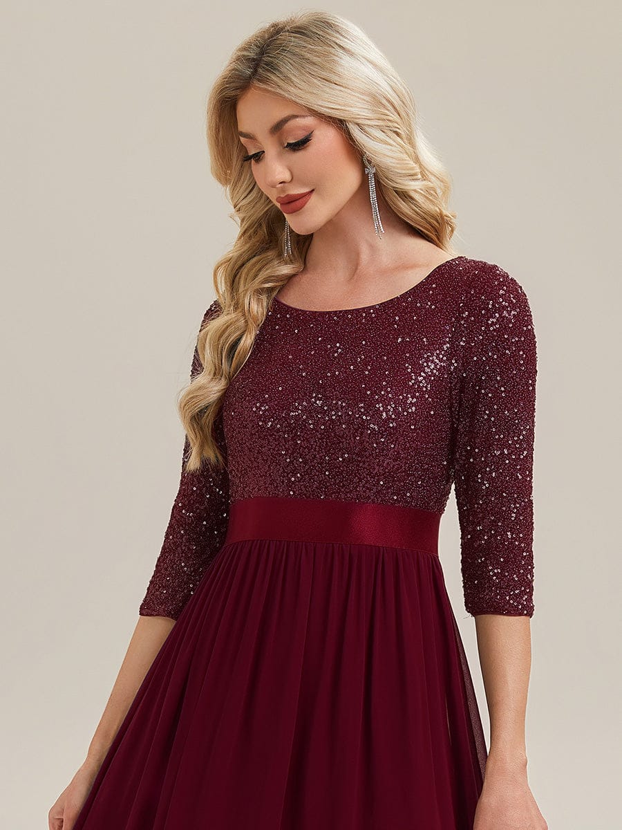 See-through Sequin A-Line Evening Dress #color_Burgundy