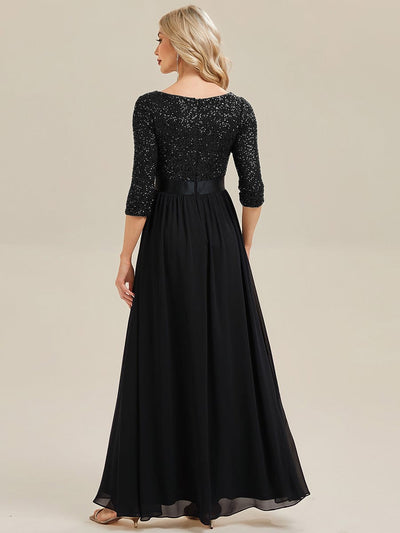See-through Sequin A-Line Evening Dress #color_Black