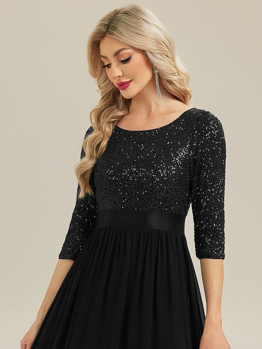 See-through Sequin A-Line Evening Dress #color_Black