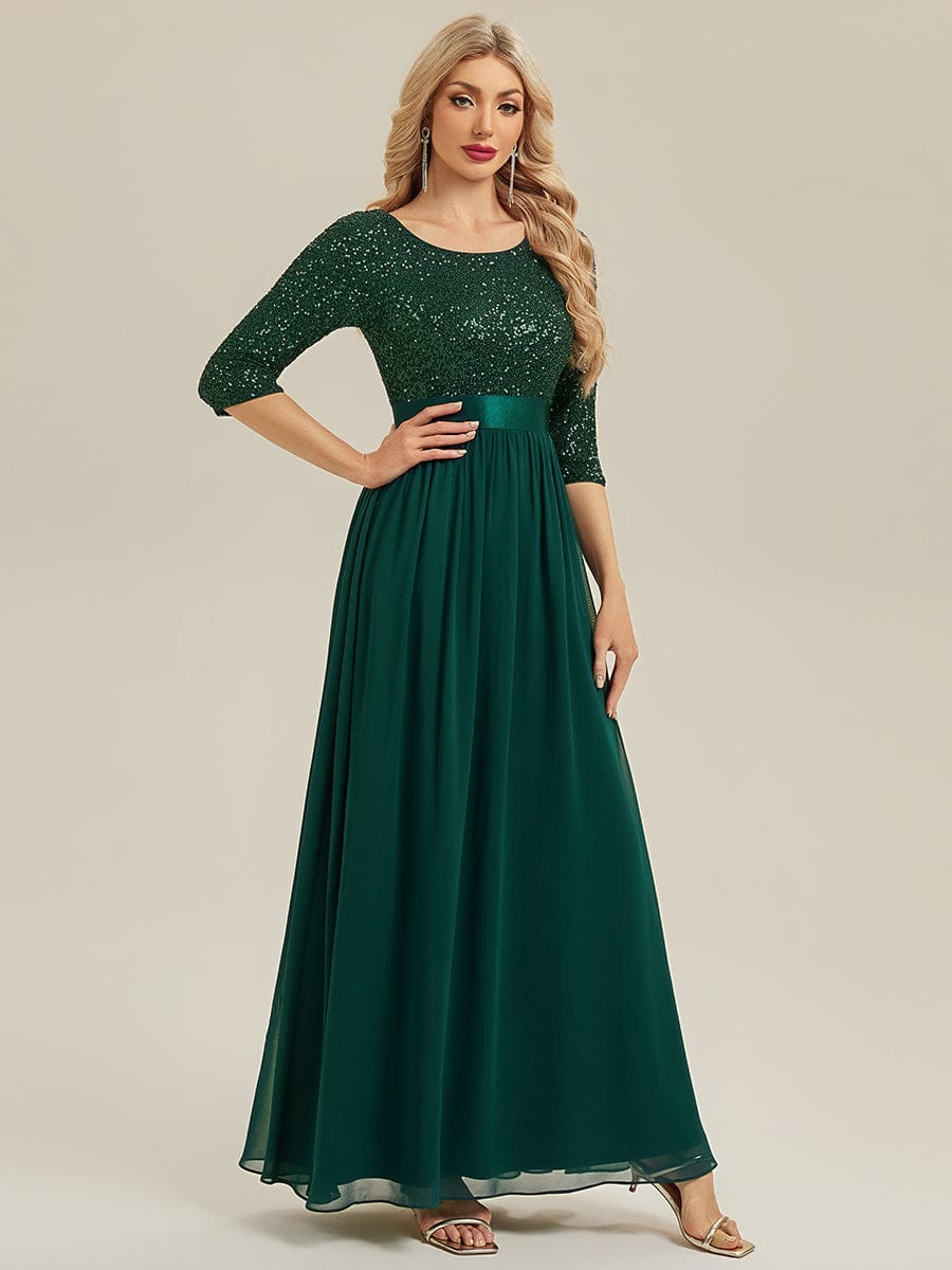 See-through Sequin A-Line Evening Dress #color_Dark Green