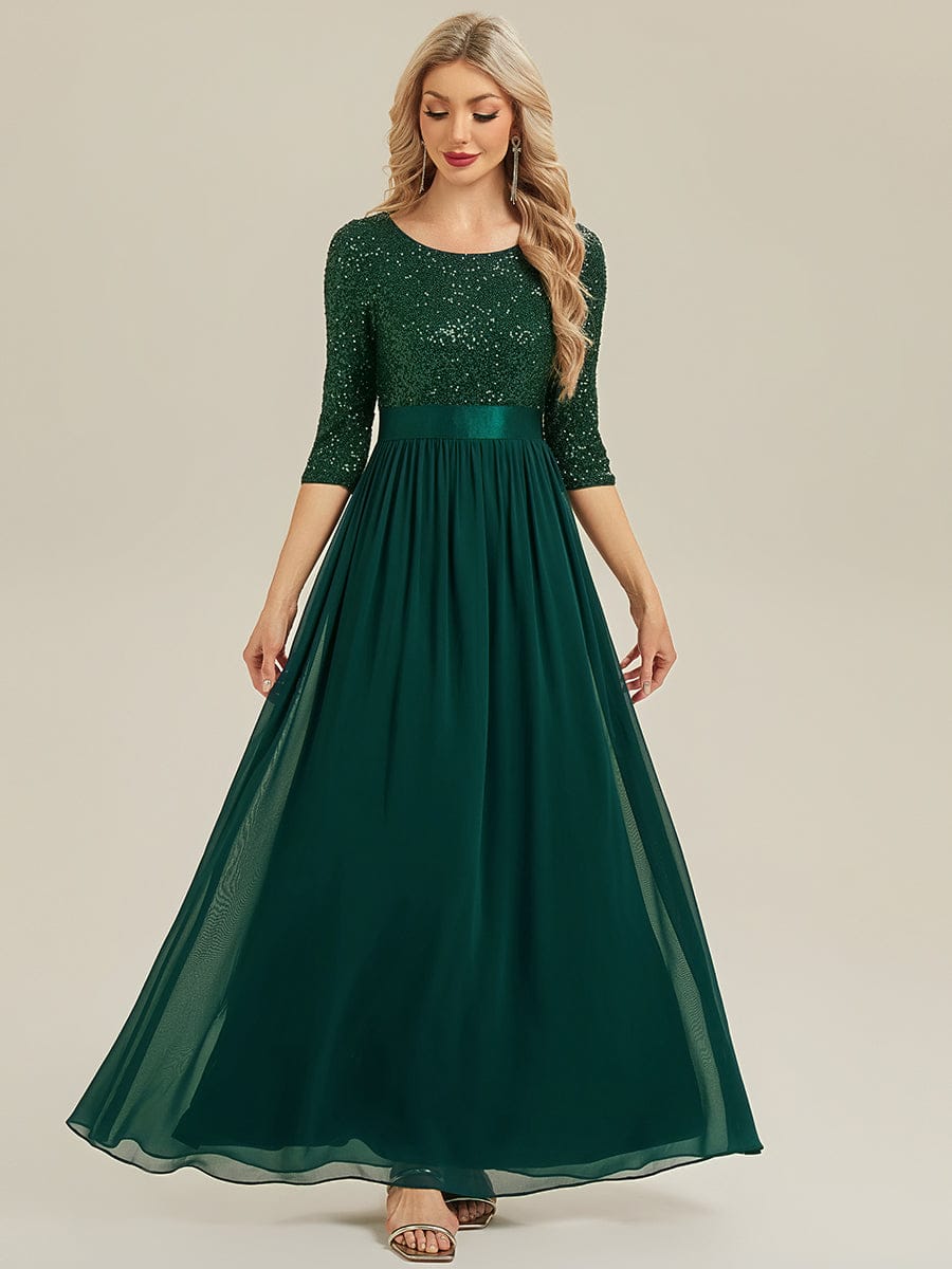 See-through Sequin A-Line Evening Dress #color_Dark Green