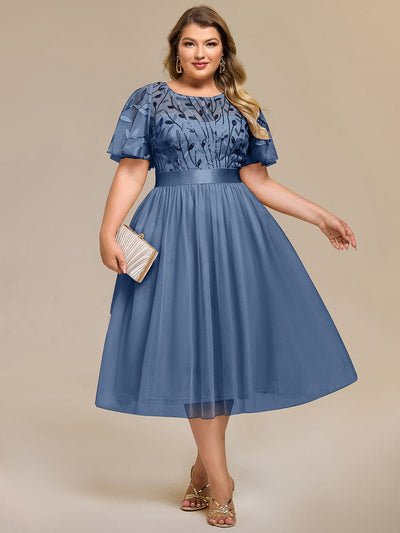 Sequin Leaf Midi Wedding Guest Dress #color_Dusty Blue
