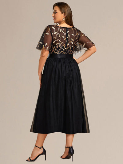 Sequin Leaf Midi Wedding Guest Dress #color_Black & Gold
