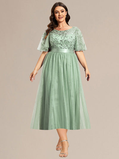 Sequin Leaf Midi Wedding Guest Dress #color_Mint Green