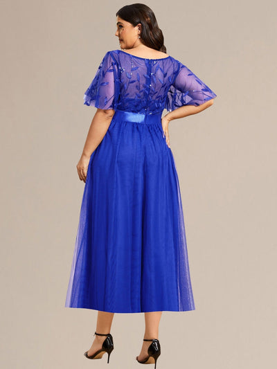 Sequin Leaf Midi Wedding Guest Dress #color_Sapphire Blue