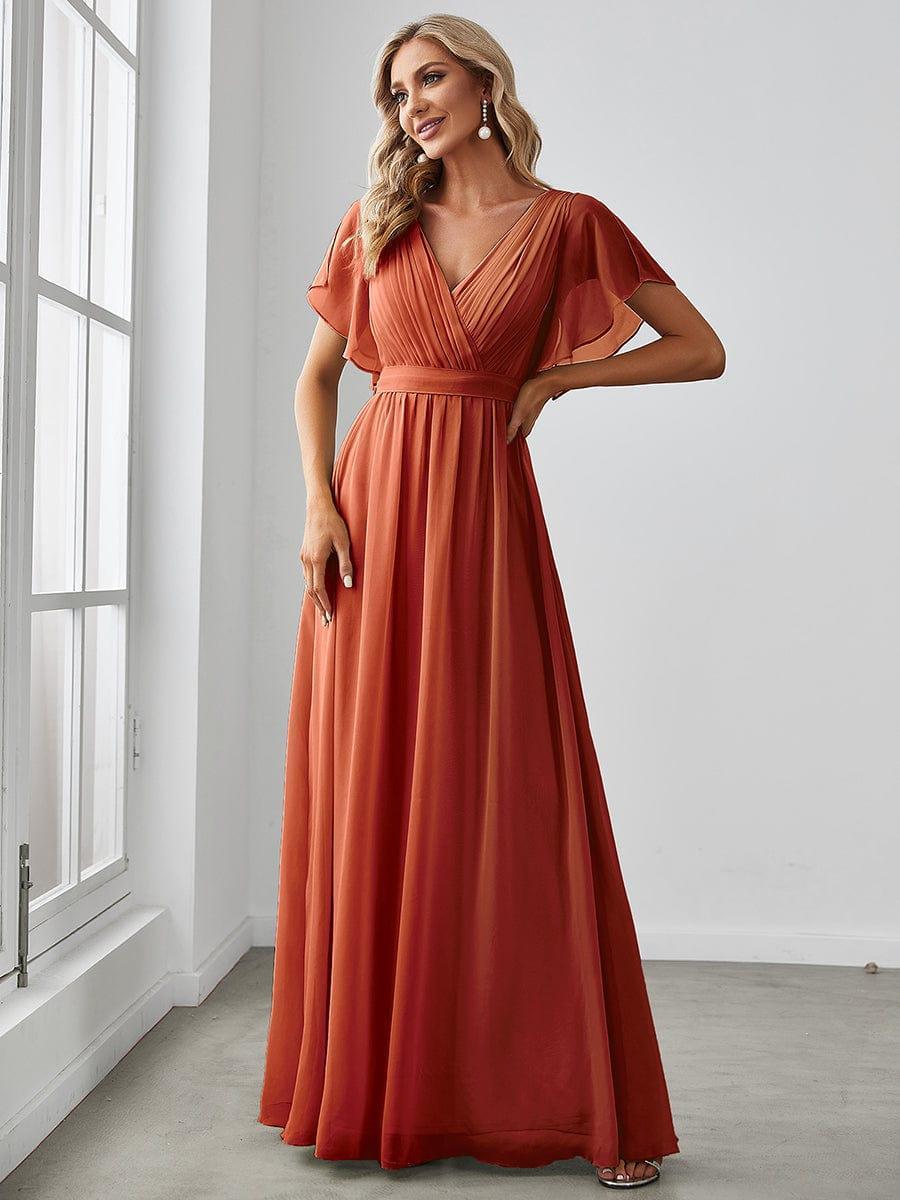 Floor-Length A-Line Flutter Sleeve Chiffon Evening Dress - Ever-Pretty UK
