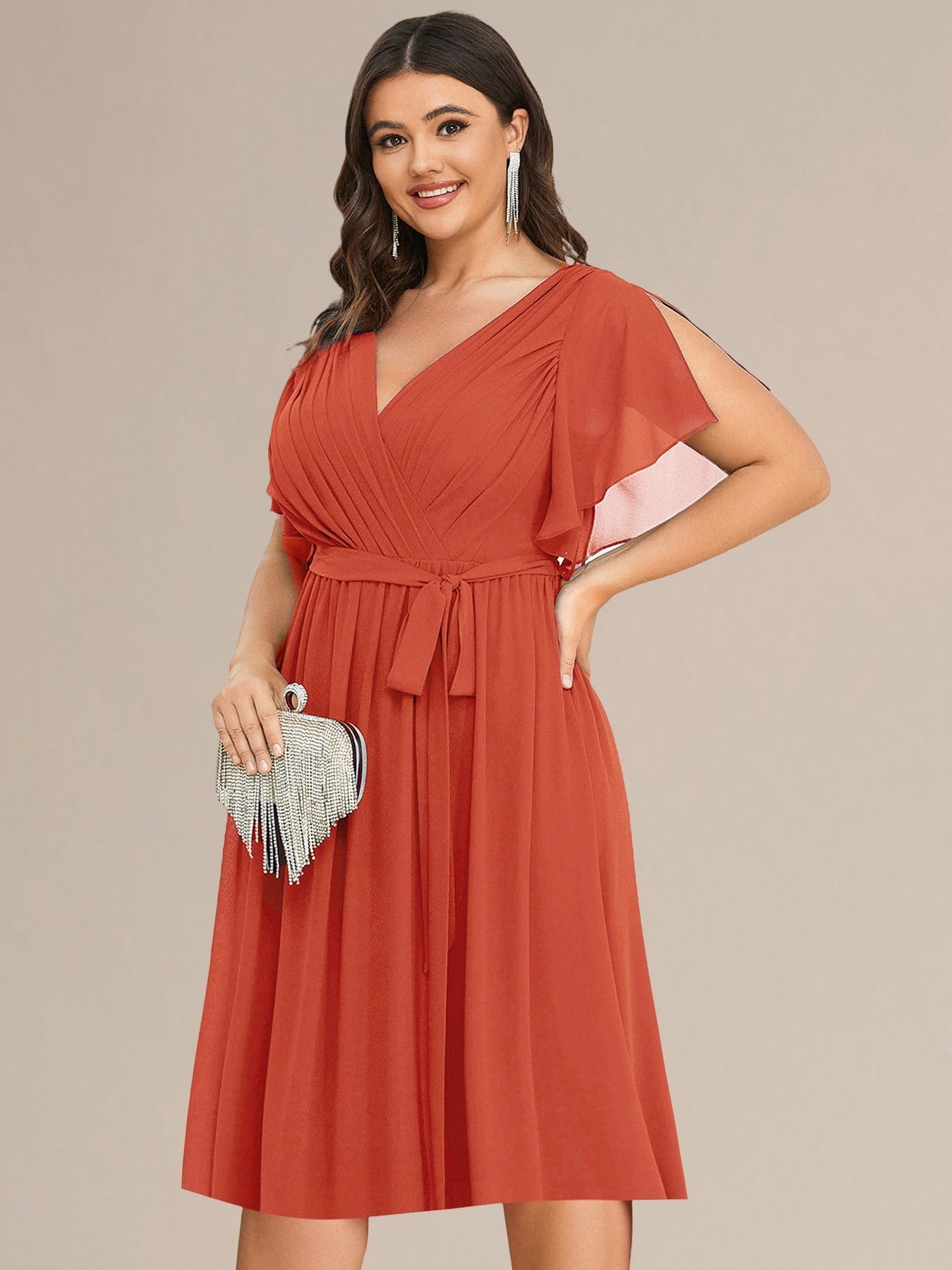 Tie-Waist Midi Bridesmaid Dress #color_Burnt Orange