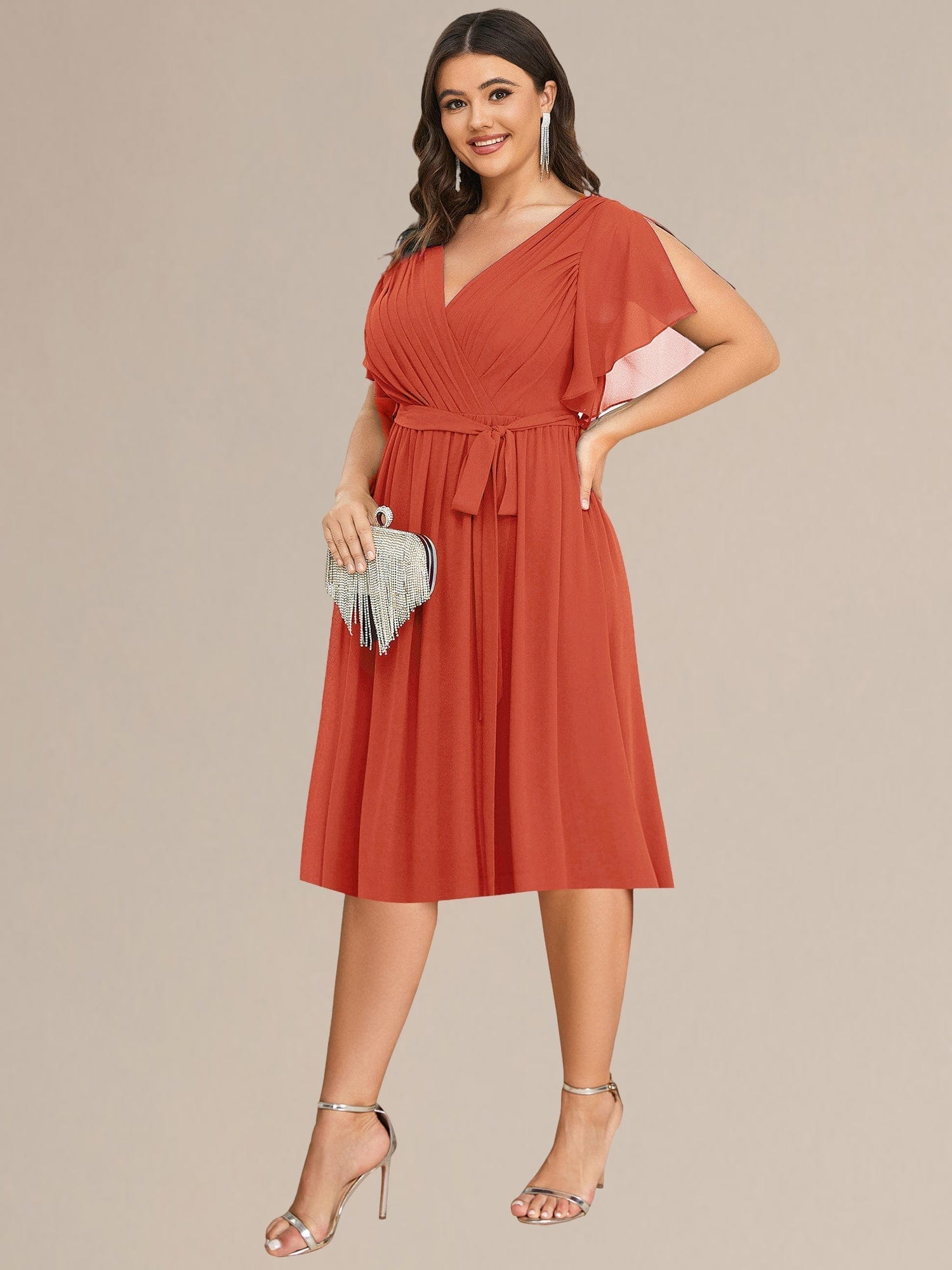 Tie-Waist Midi Bridesmaid Dress #color_Burnt Orange