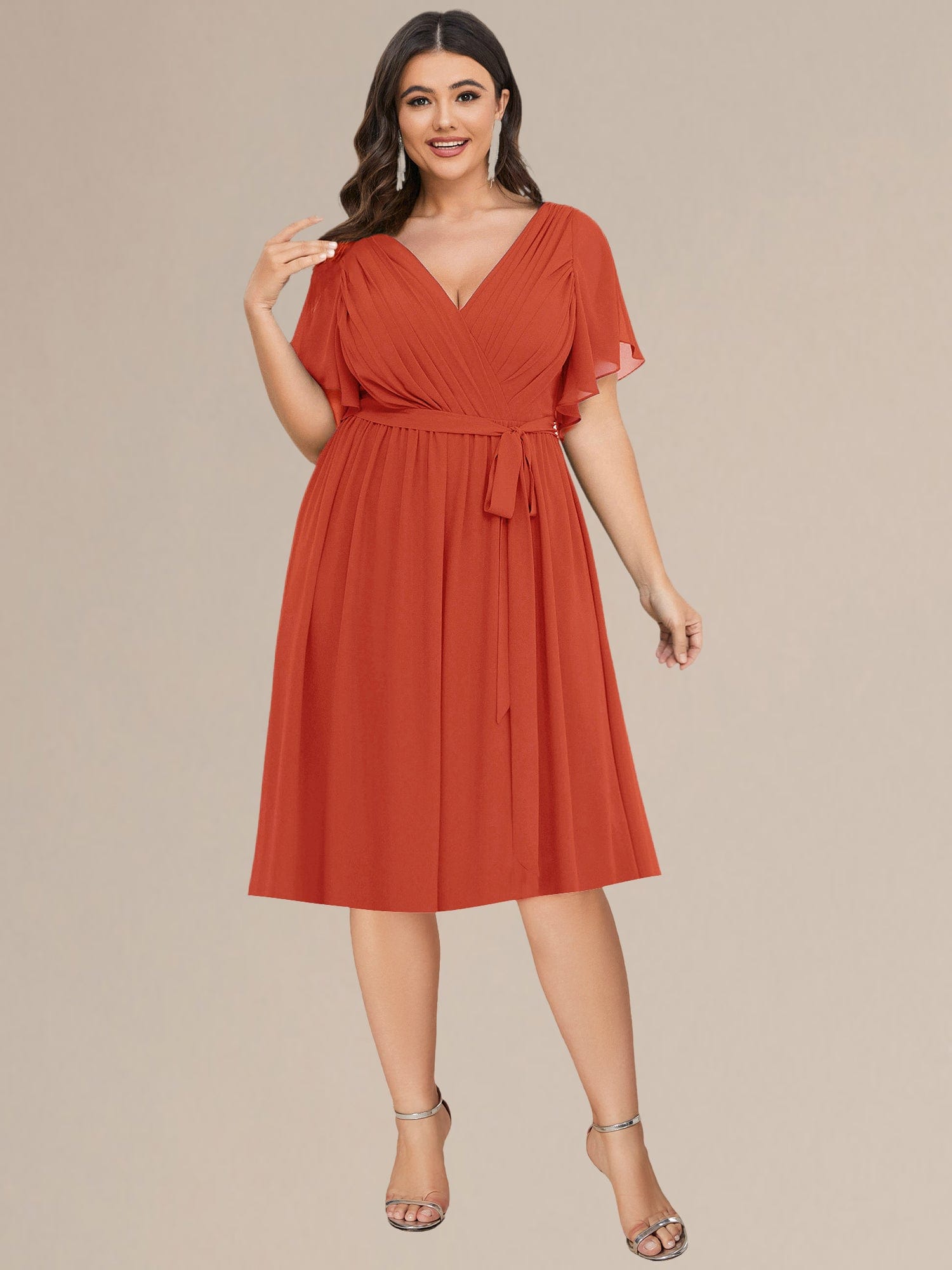 Tie-Waist Midi Bridesmaid Dress #color_Burnt Orange