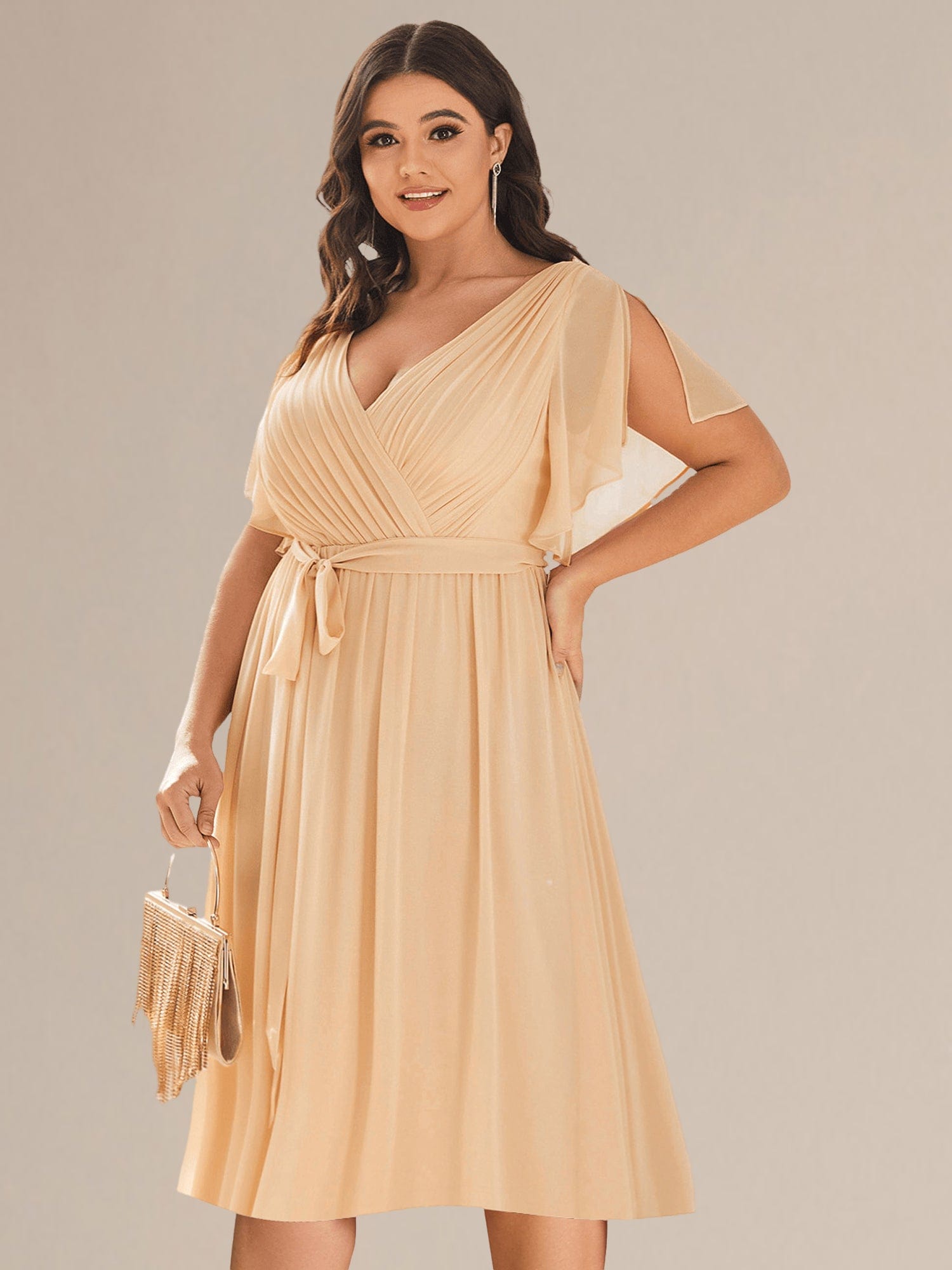 Tie-Waist Midi Bridesmaid Dress #color_Champagne