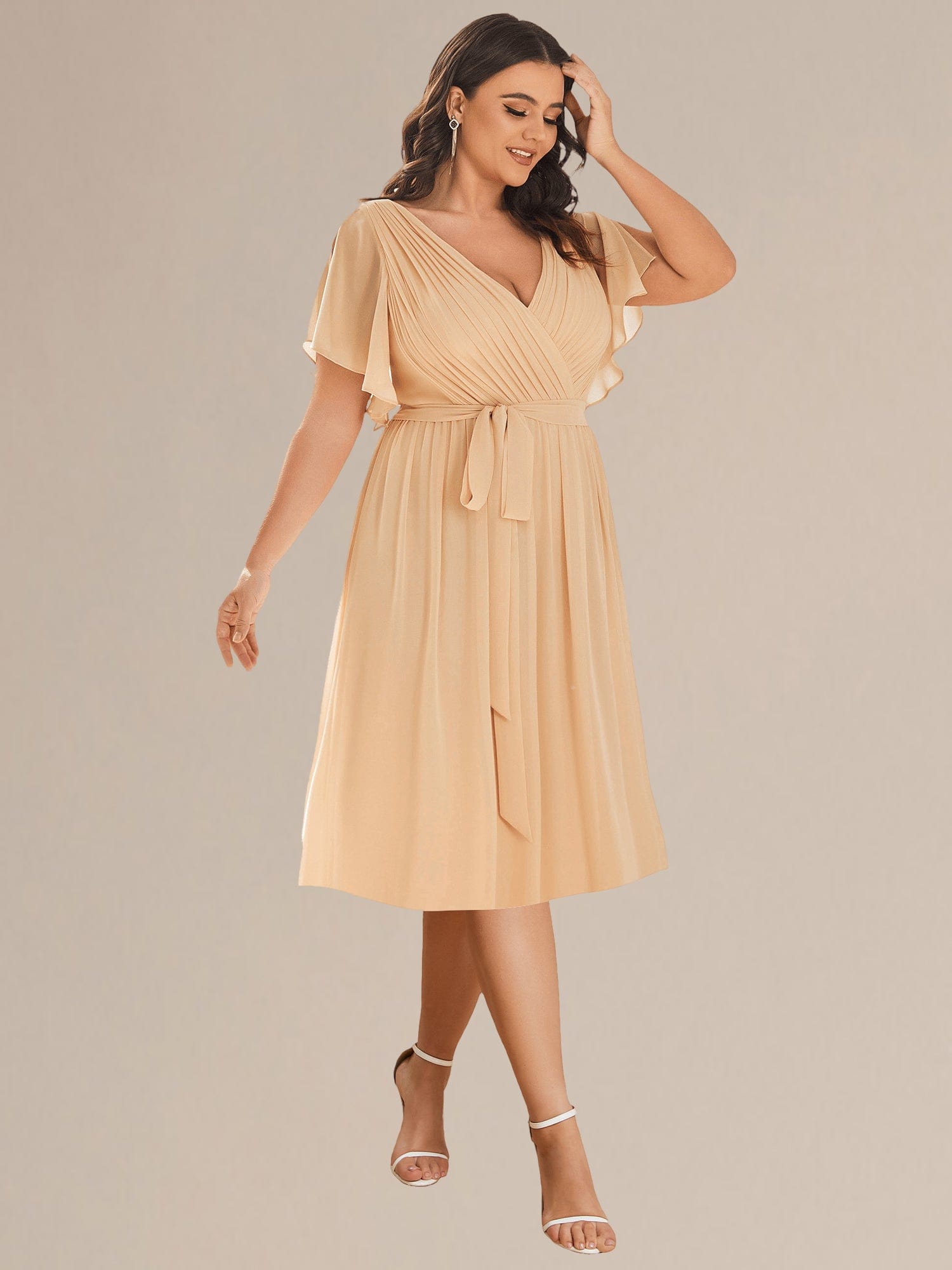 Tie-Waist Midi Bridesmaid Dress #color_Champagne