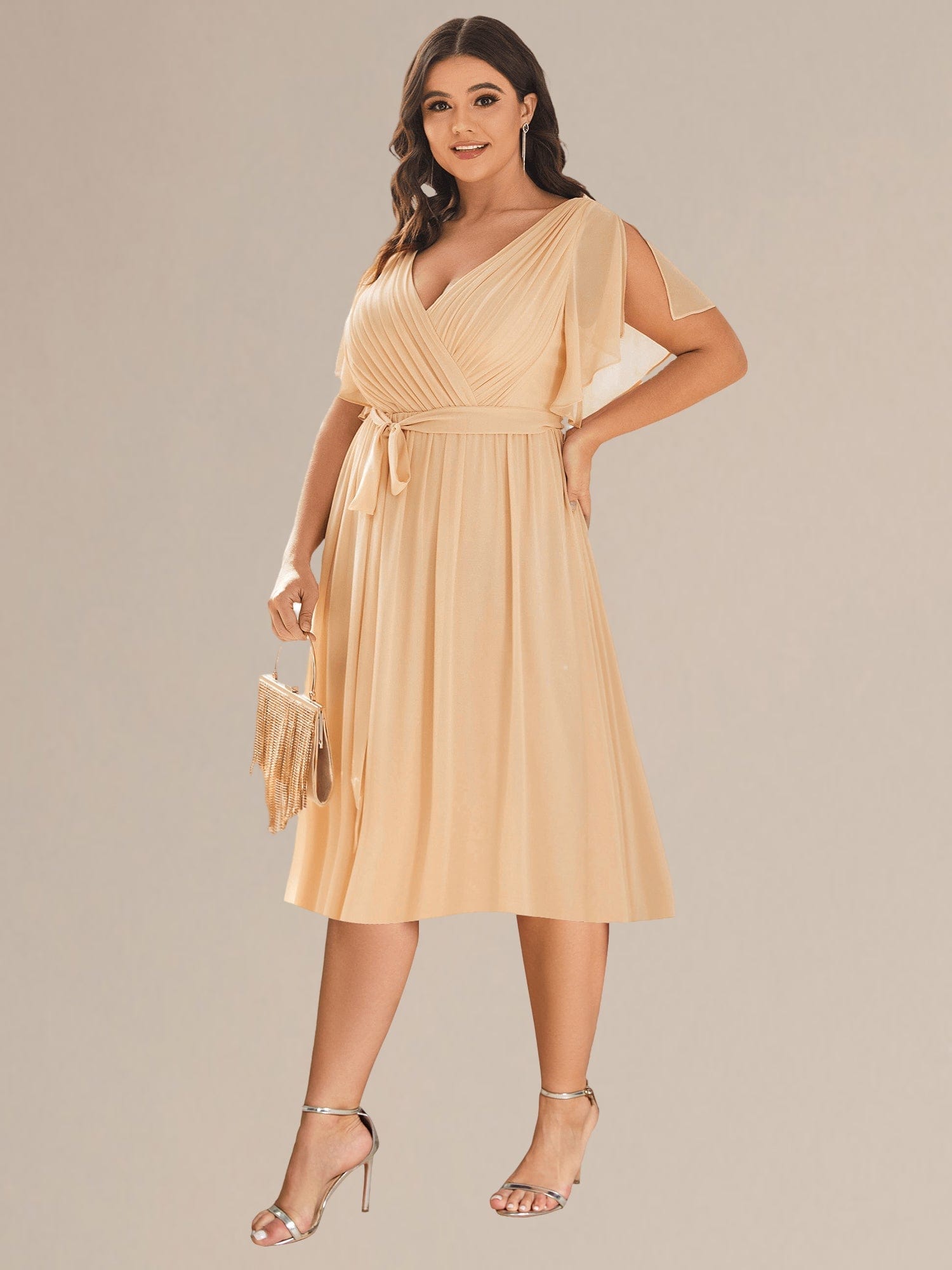 Tie-Waist Midi Bridesmaid Dress #color_Champagne