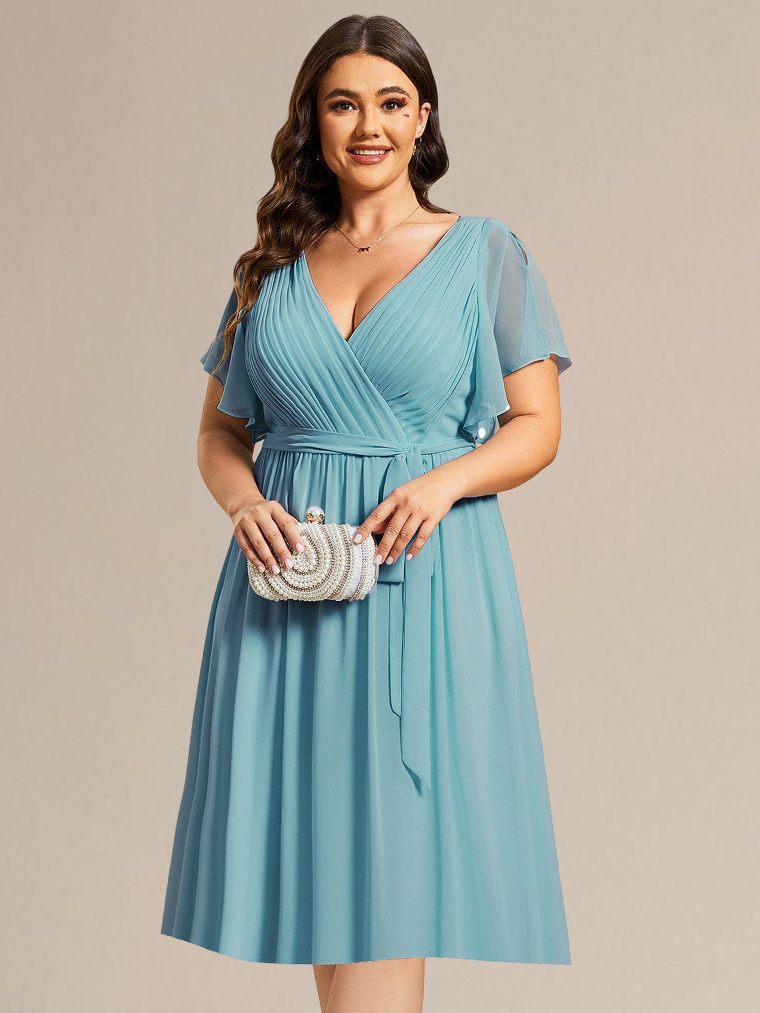 Tie-Waist Midi Bridesmaid Dress #color_Light Teal