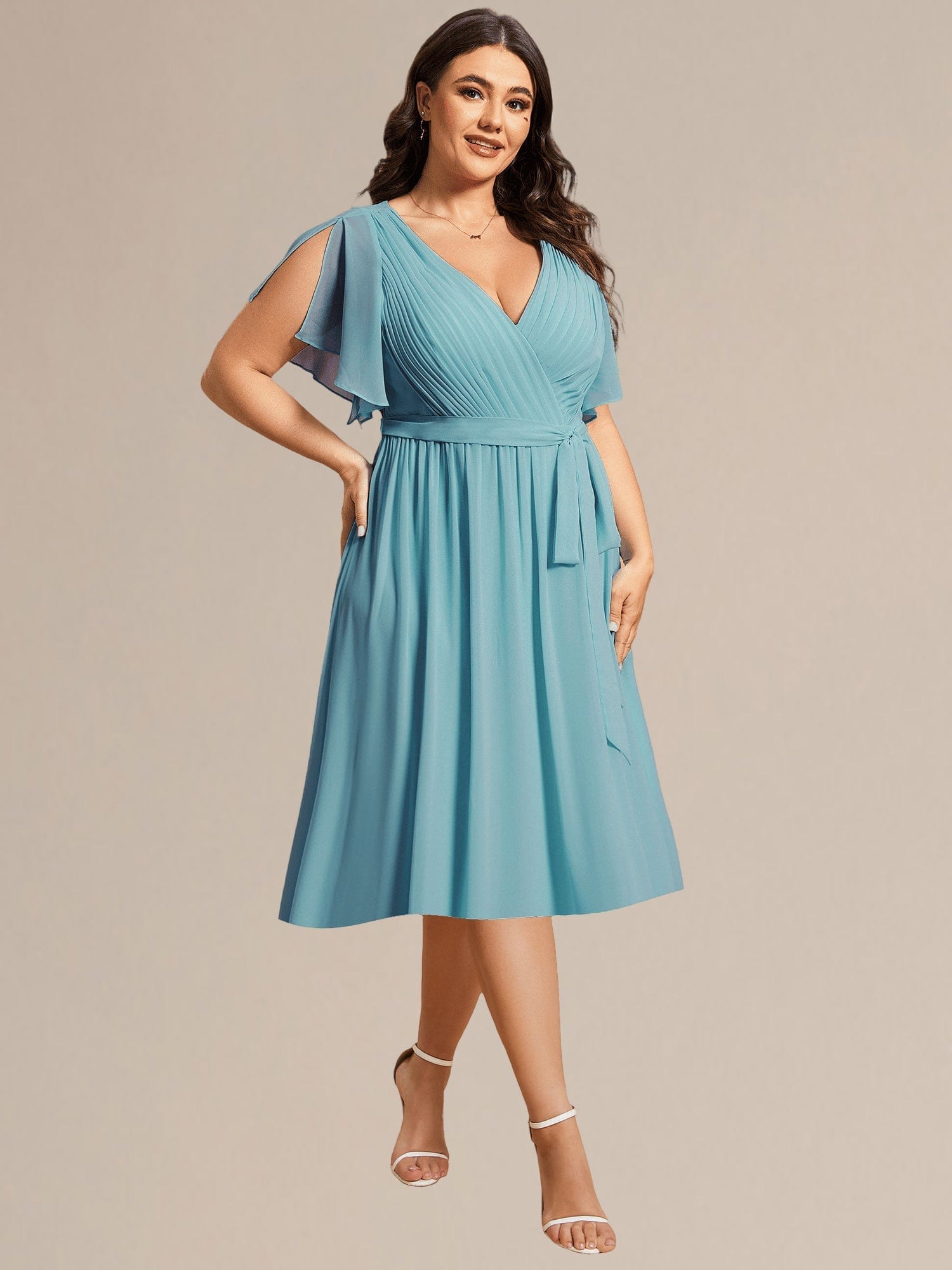 Tie-Waist Midi Bridesmaid Dress #color_Light Teal
