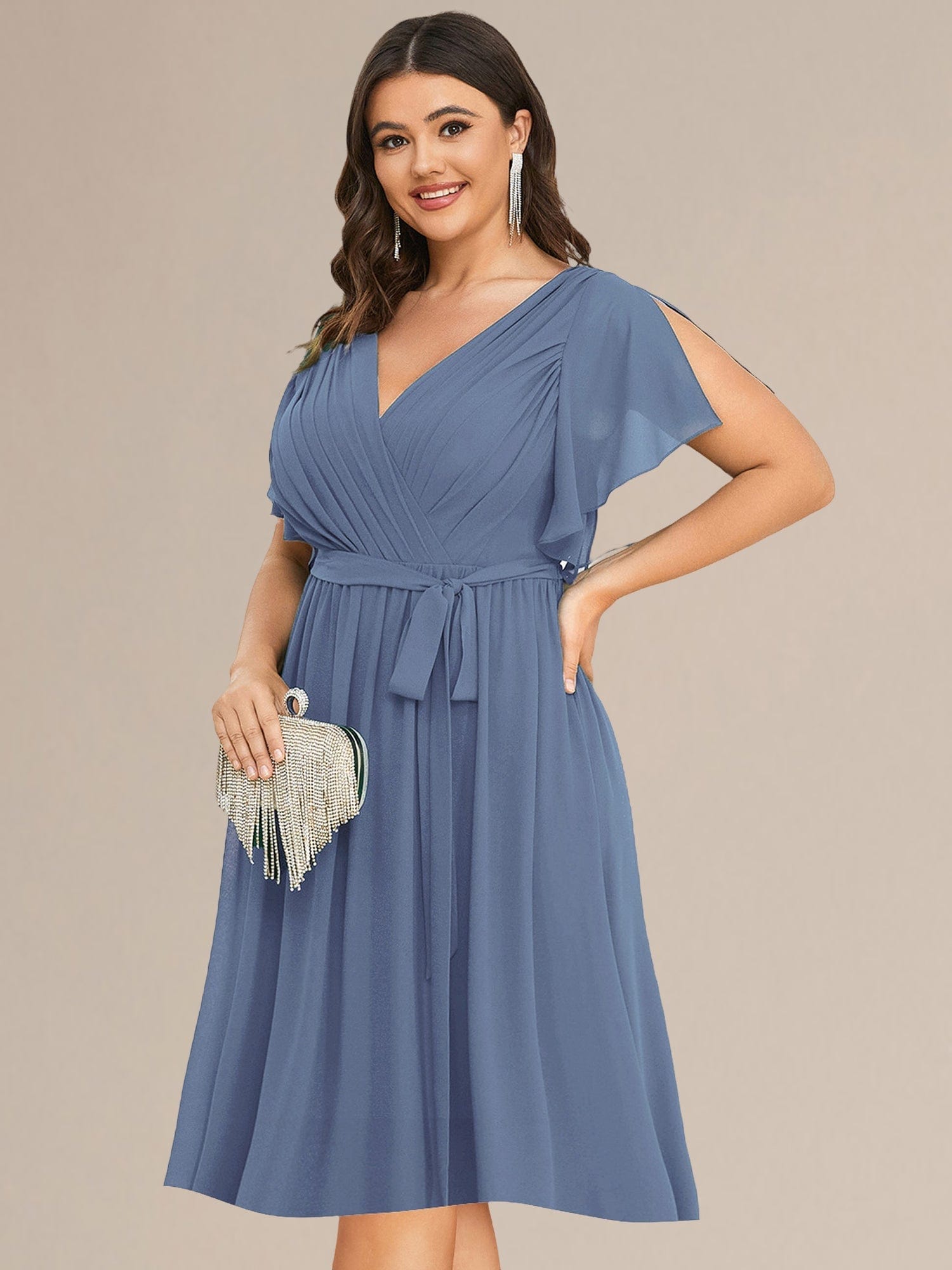 Tie-Waist Midi Bridesmaid Dress #color_Dusty Blue