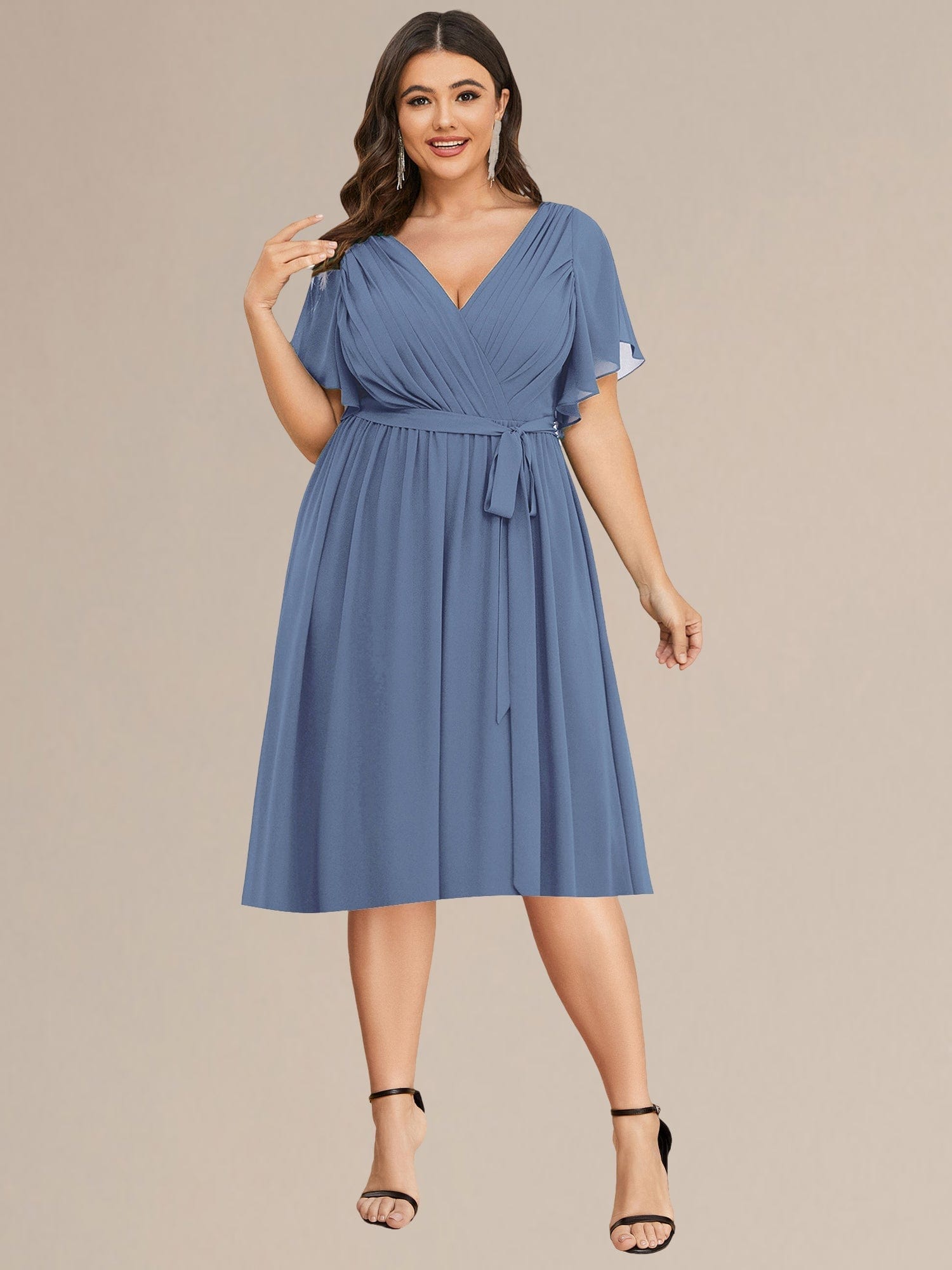 Tie-Waist Midi Bridesmaid Dress #color_Dusty Blue