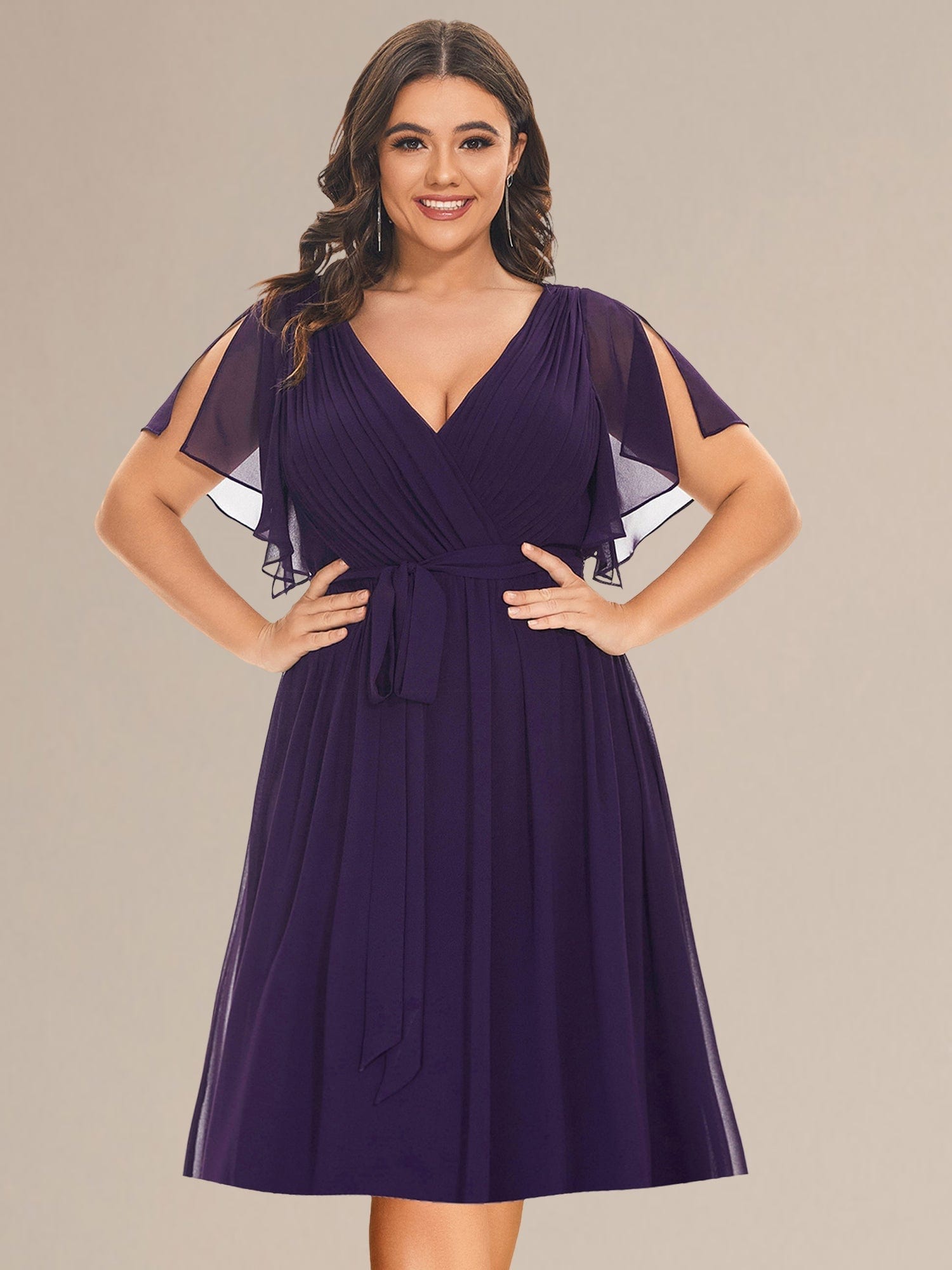Tie-Waist Midi Bridesmaid Dress #color_Dark Purple