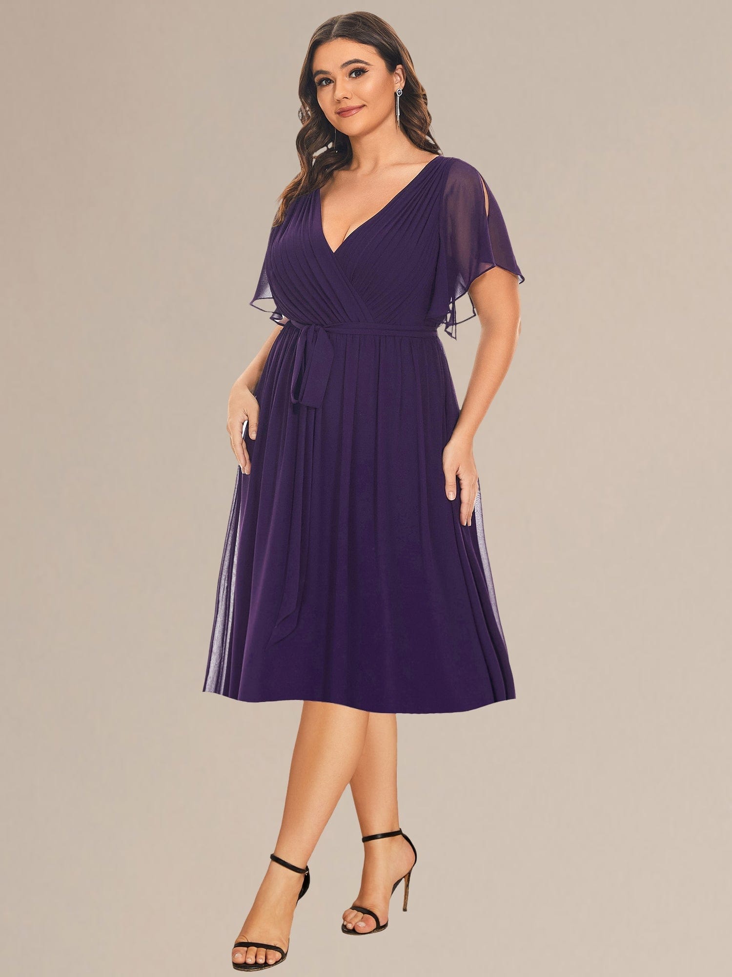Tie-Waist Midi Bridesmaid Dress #color_Dark Purple