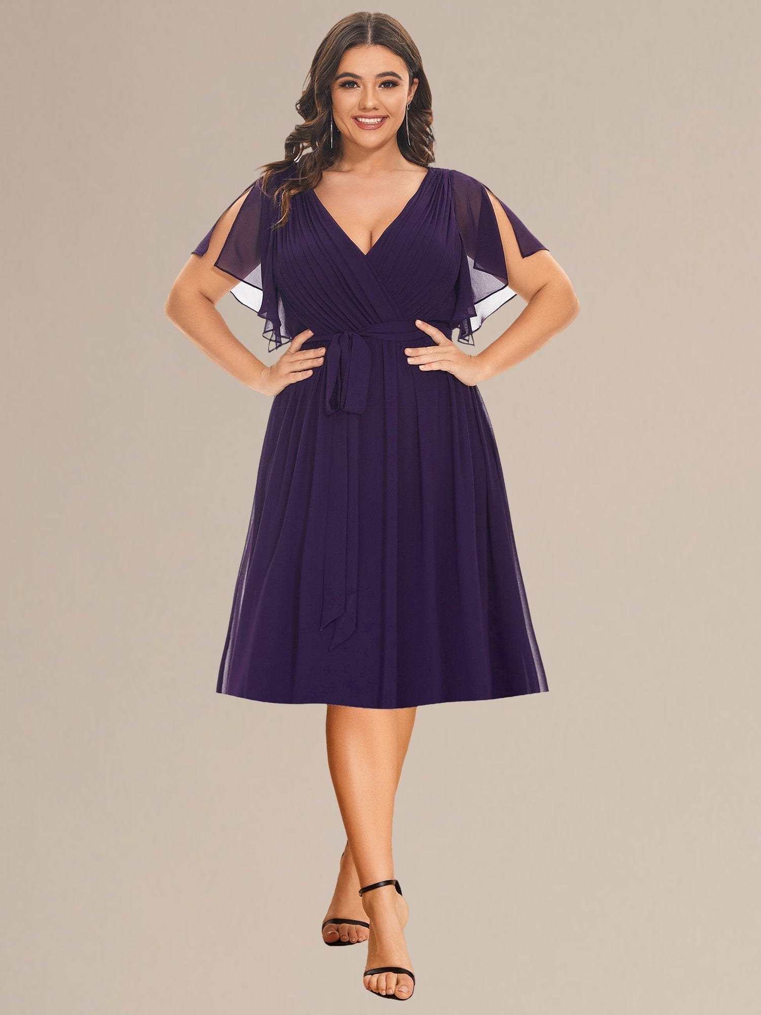 Tie-Waist Midi Bridesmaid Dress #color_Dark Purple