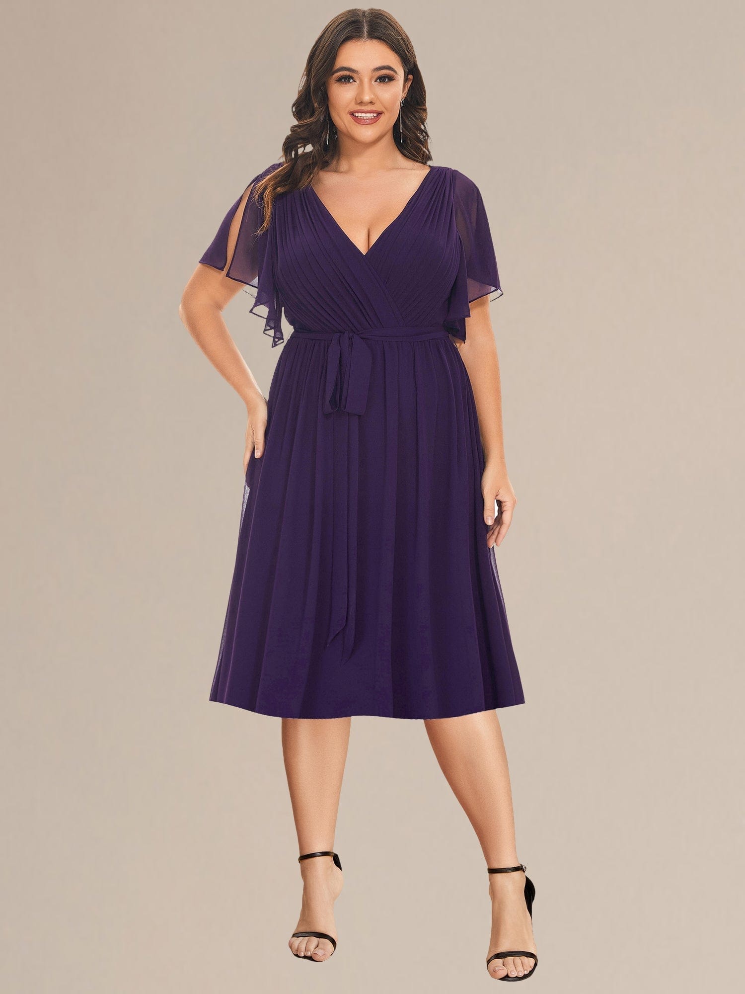 Tie-Waist Midi Bridesmaid Dress #color_Dark Purple