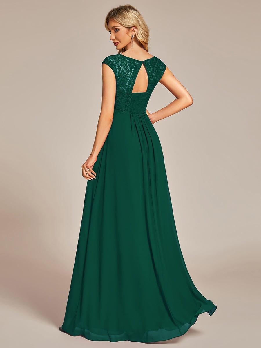 Lace Chiffon Long Bridesmaid Dress with Open Back #Color_Dark Green