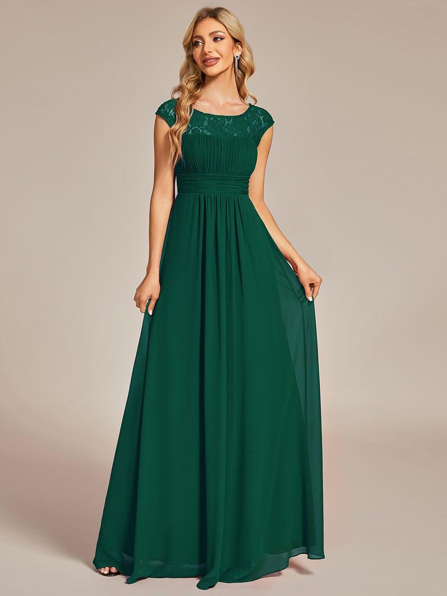 Lace Chiffon Long Bridesmaid Dress with Open Back #Color_Dark Green