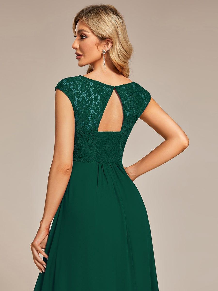 Lace Chiffon Long Bridesmaid Dress with Open Back #Color_Dark Green