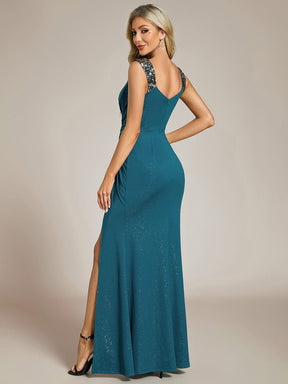 Elegant Sequin V Neck High Slit Evening Dress