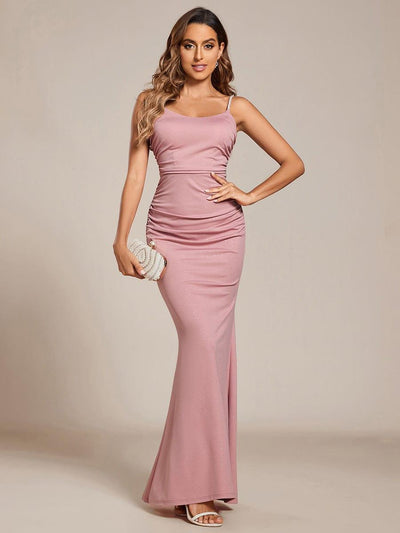 Sparkling Glitter Spaghetti Strap Open Back Bodycon Evening Dress #color_Dusty Rose