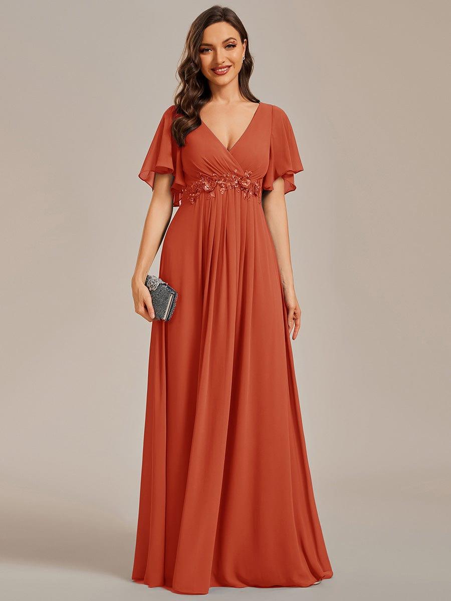 IVYROSE Elegant Chiffon Applique Evening Dress Flutter Sleeves