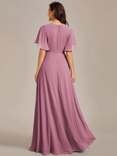 Elegant Chiffon Applique Wedding Guest Dress with Flutter Sleeves #color_Purple Orchid