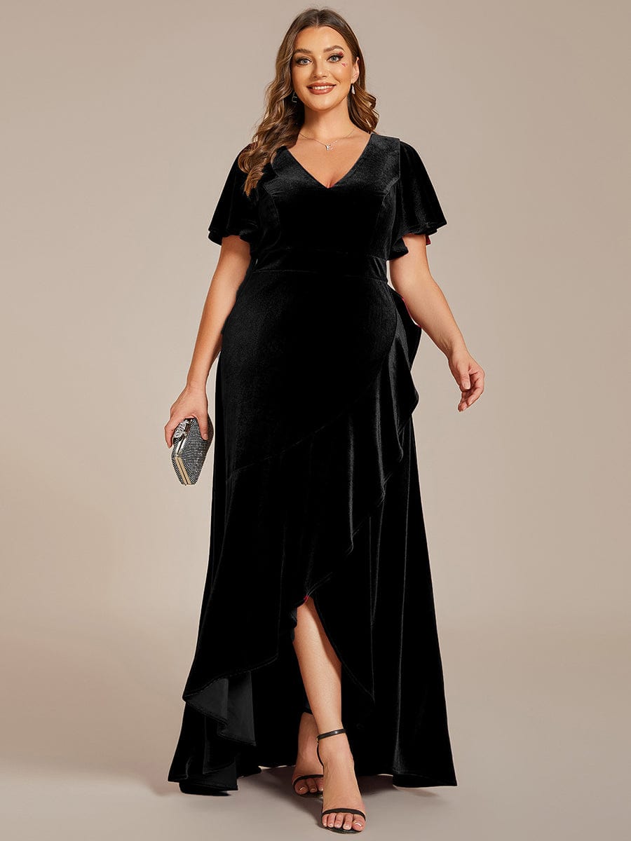 pretty SYLVA|Plus Size High-Low A-Line Velvet Evening Dress