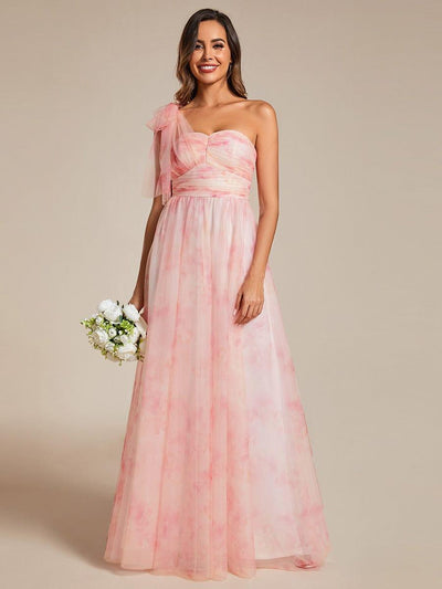 Multi-Way Strapless Floral Empire Waist Evening Dress with Pleated #color_Pink