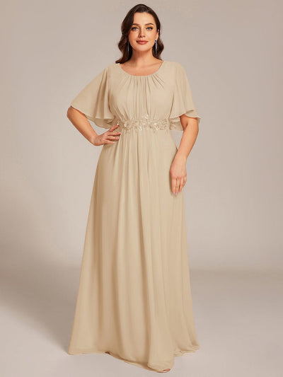 Pleated Short Sleeve Ruffled Maxi Evening Dress #color_Champagne