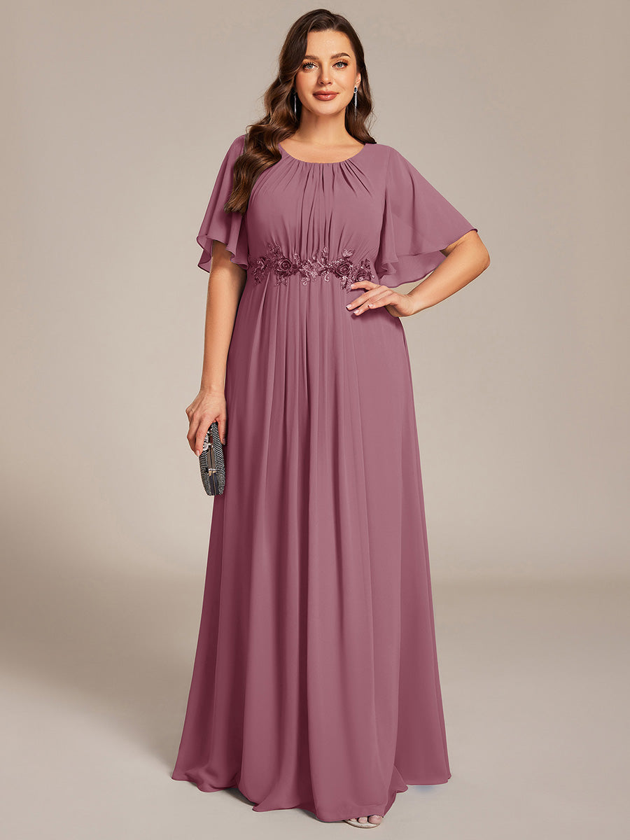Pleated Short Sleeve Ruffled Maxi Evening Dress #color_Purple Orchid