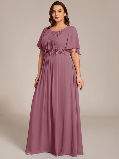 Pleated Short Sleeve Ruffled Maxi Evening Dress #color_Purple Orchid