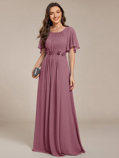 Pleated Short Sleeve Ruffled Maxi Evening Dress #color_Purple Orchid