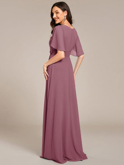 Pleated Short Sleeve Ruffled Maxi Evening Dress #color_Purple Orchid