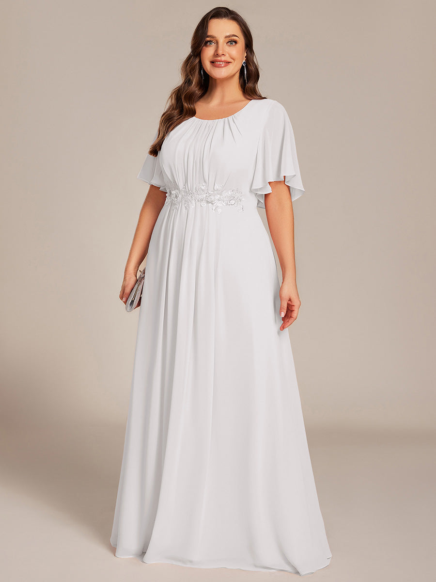 Pleated Short Sleeve Ruffled Maxi Evening Dress #color_White
