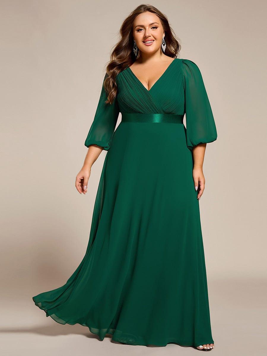 pretty OLIVIA|Plus Size Pleated Chiffon Long Sleeve Empire Waist Maxi  Evening Dress