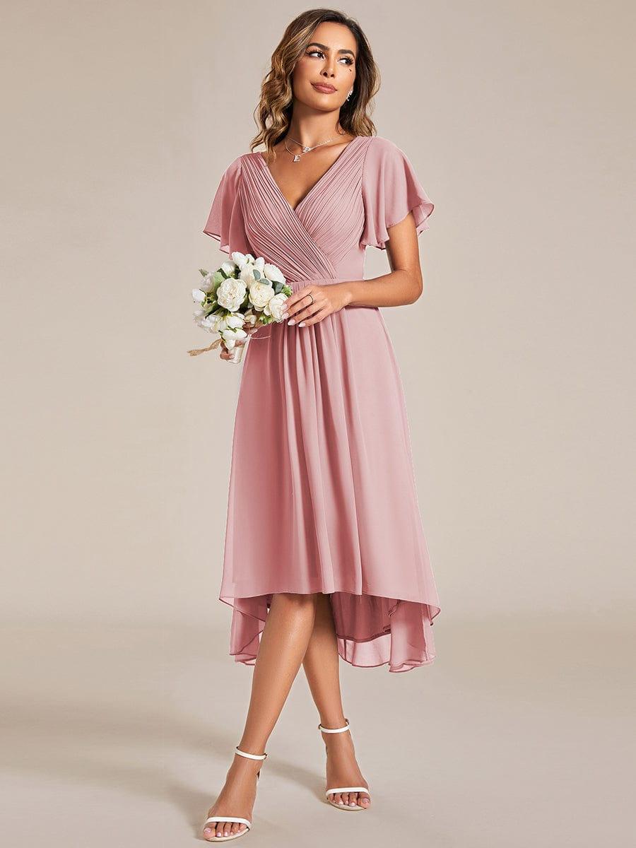 Stylish Chiffon Pleated V-Neck High-Low Bridesmaid Dress Ever