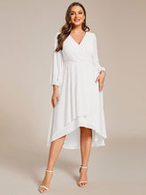Plus Size Long Sleeve V-Neck Chiffon High Low Wedding Guest Dress #color_White