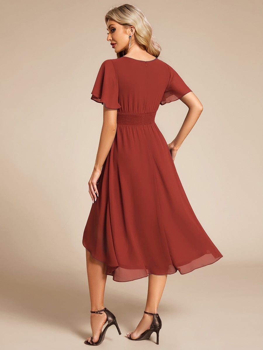 ever EDEN|Flowy Chiffon Round Neckline A-Line Midi Wedding Guest Dress #color_Vermilion