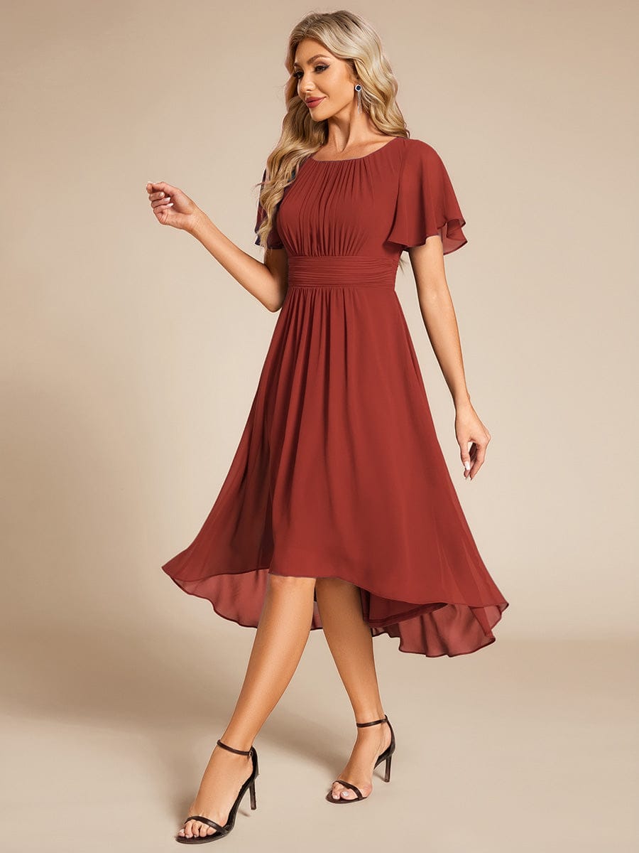 ever EDEN|Flowy Chiffon Round Neckline A-Line Midi Wedding Guest Dress #color_Vermilion