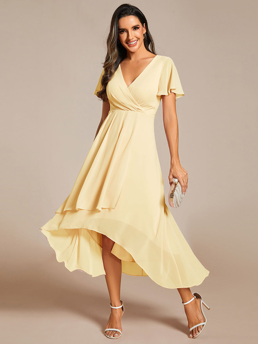 Chiffon Elegance Short Sleeve High-Low Wedding Guest Dress #color_Yellow