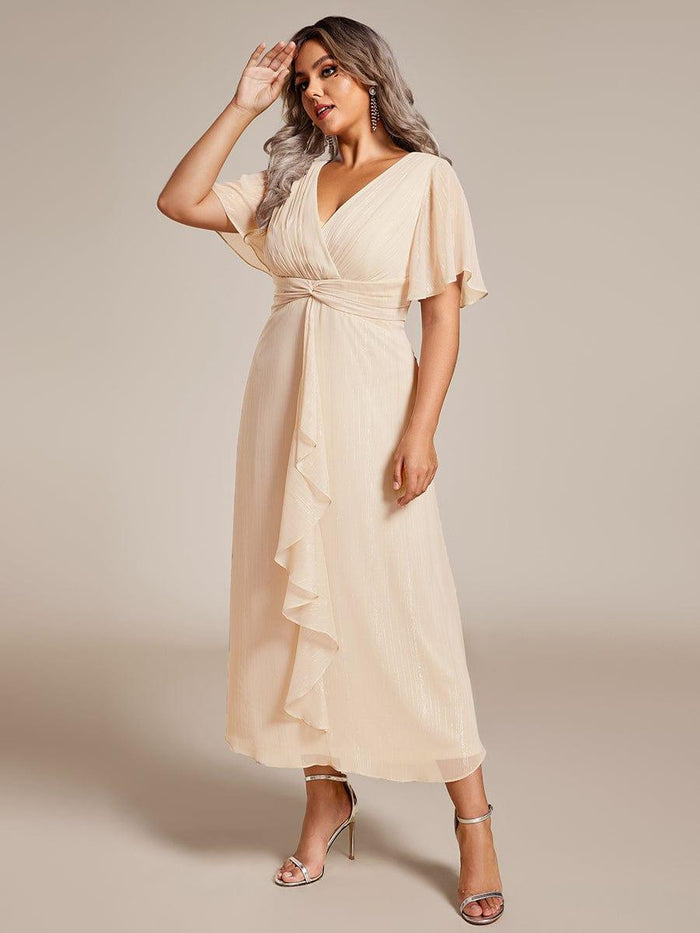 Gorgeous Plus Size V-Neck Flutter Sleeve Glitter Maxi Dress Evening Dress