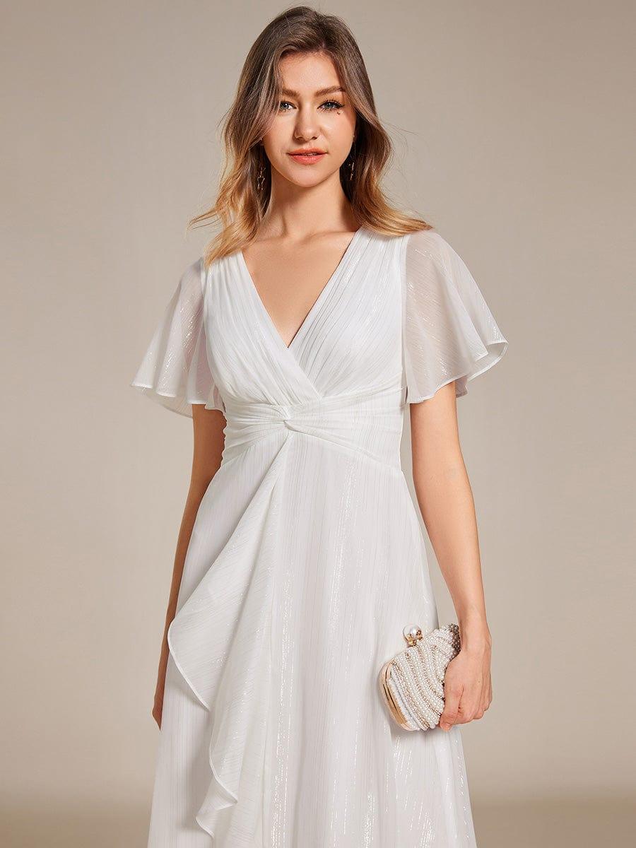 Glitter A-Line Midi Wedding Guest Dress #color_Cream