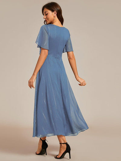 Glitter A-Line Midi Wedding Guest Dress #color_Dusty Blue